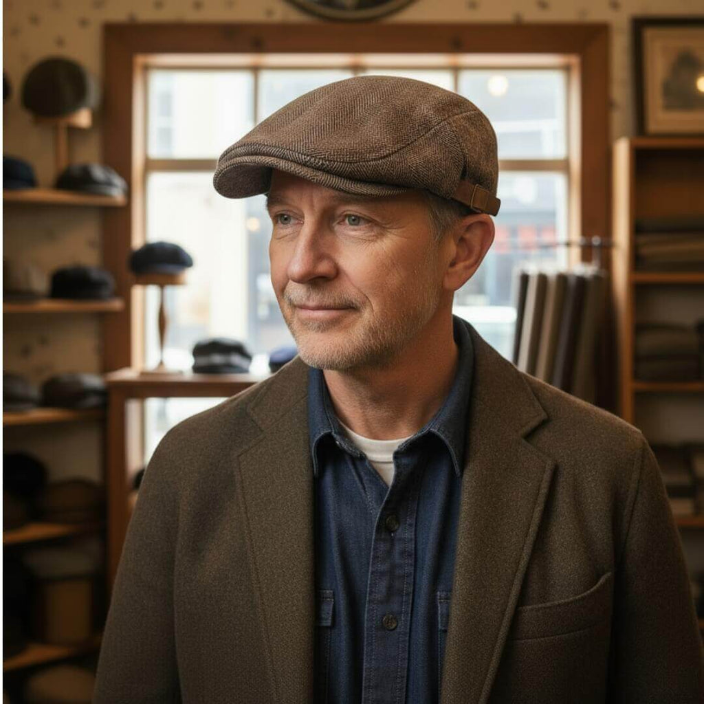 Wool Houndstooth Flat Cap | SCOTTSDALE